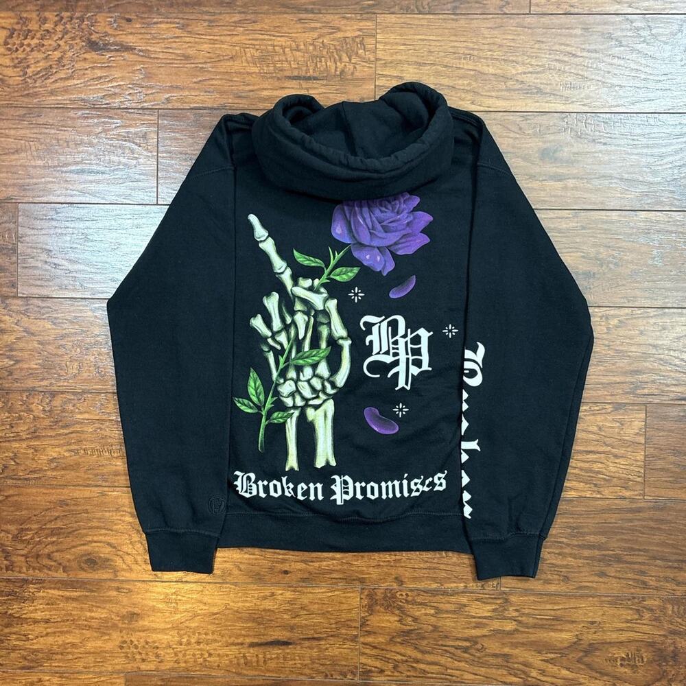 Broken Promises Co. Oversized Black Skeleton Rose Pullover Hoodie Size S